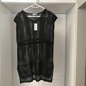 Al’Mage Women’s Crochet Knit Black Swimsuit Coverup Dress NWT Size M